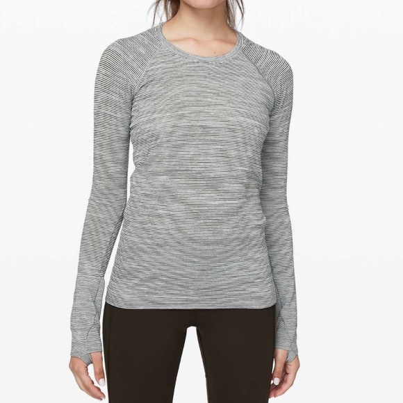 Lululemon Swiftly Speed Long Sleeve Top Tee White Black Stripe - Picture 1 of 12